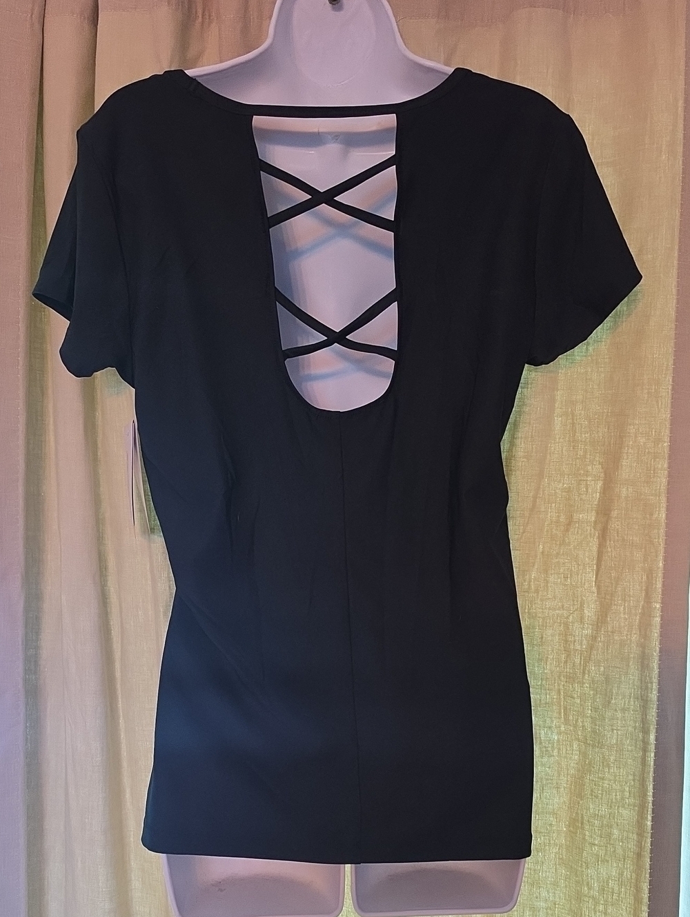Maika Black Short Sleeve Tee with Lattice Back